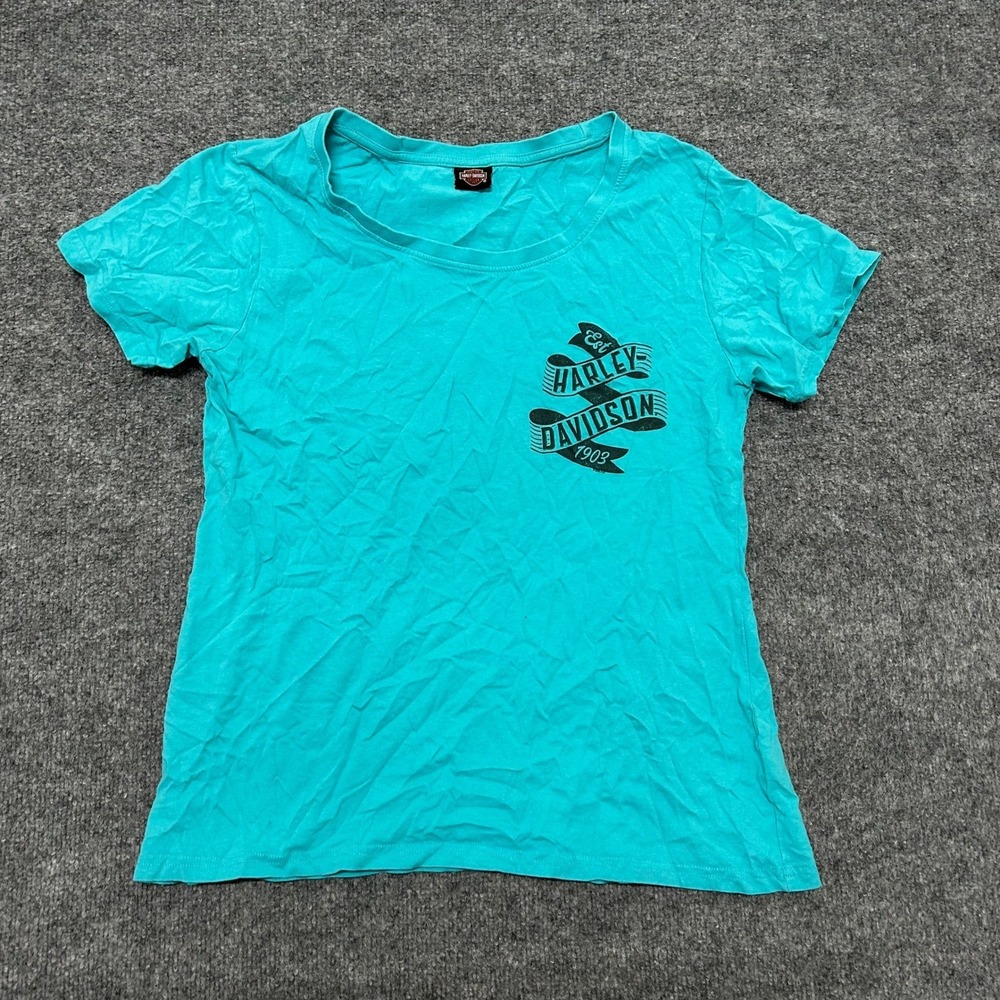 Harley Davidson T-Shirt Womens XL Turquoise Cotton Grand Rapids Graphic Tee